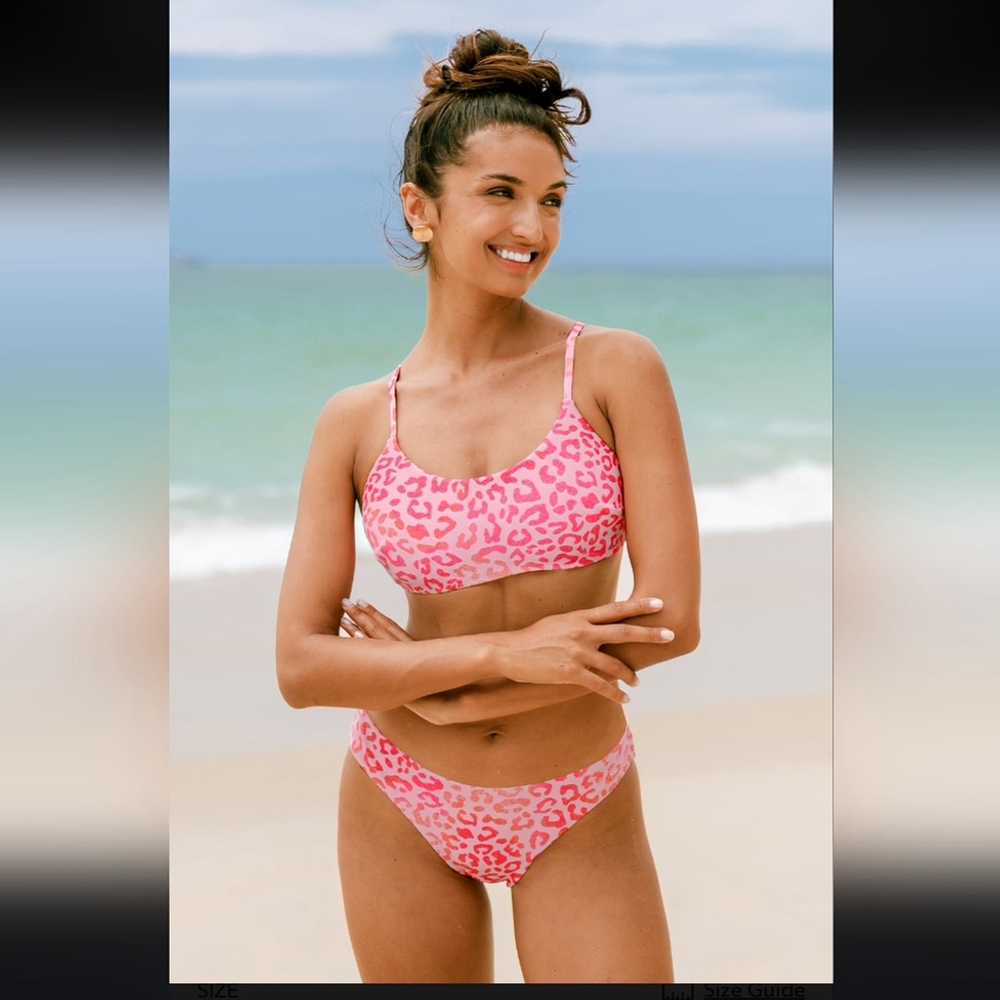 NWT Cupshe Reversible Pink Leopard Bikini Bralette-Medium & Bottoms-XS Set - Picture 2 of 16